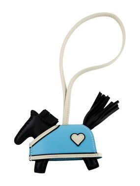 Hermes Rodeo Coeur Blue and Cream Horse Bag Charm